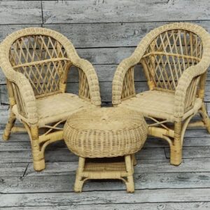 Cane weaving chair with table