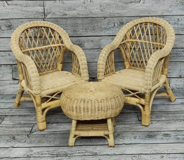 Cane weaving chair with table